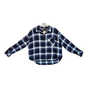 SCOTCH & SODA Women M Flannel Shirt Button Up Boxy Plaid Blue Green Oversized 42